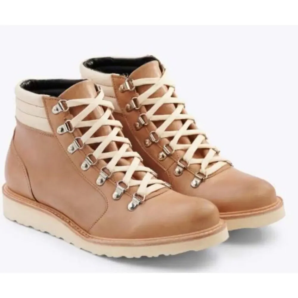 Nisolo Go-To City Hiker Boots •Wimen 8.5• Tan Almond Lace Up Anthropologie $350